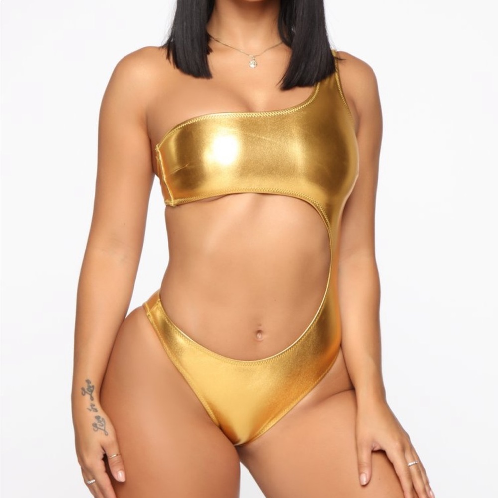 Metallic Gold Fashion Nova swim suit